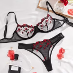 Black Transparent Set with Red Flowers
