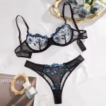 Black Transparent Set with Blue Flowers